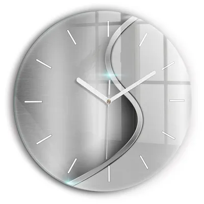 Produktbild von Wallfluent Große Wanduhr – Stilles Quarzuhrwerk - Uhr Dekoration Wohnzimmer Schlafzimmer Küche - Zifferblatt mit Striche - weiße Zeiger - 60 cm - Graue Metallabstraktion