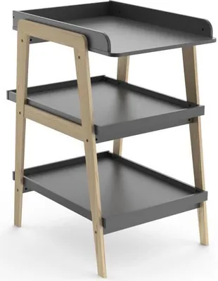 Image de TSUGA Table à langer - bois massif et MDF - L.58 x P.71,1 x H.101,2 cm - Pour matelas 50x70 cm - Gris graphite