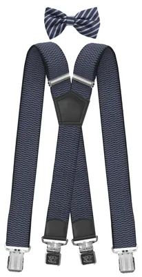 Produktbild von Fabio Farini - 1 Stück Herren Hosenträger Pack 4cm X-Form mit passender Fliege Set Hellblau 4cm Hosenträger - Hellblau/Dunkelblau Gestreifte Fliege