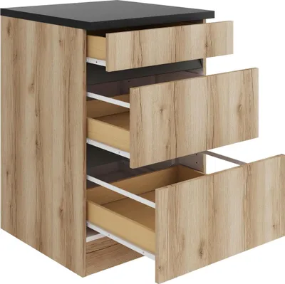 Productafbeelding van Optifit uitschuifbare onderkast Kaya290, afmetingen 60 x 60 x 88 cm, wild eikenhout, gestructureerd, mat, geleverd als bouwpakket. Artikelnummer: KLKA U636-0+