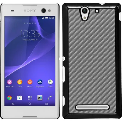 Produktbild von PhoneNatic Case kompatibel mit Sony Xperia C3 - Hülle silber Carbonoptik Hard-case + 2 Schutzfolien