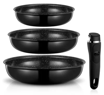 Bratpfannen-Set 20/24/28 cm, antihaftbeschichtet, abnehmbarer Griff
