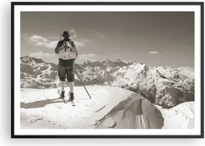 Produktbild von Gerahmtes Poster - Schwarzer Rahmen - Skifahrer Bayern Sepia - 100x70 cm - Wand Bild - Wanddeko - Wandbilder - Wandposter - Bilderrahmen - Bilder - Kunstdruck - Wandbild - P2BAA100x70-4192