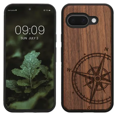 Produktbild von kwmobile Handyhülle für Google Pixel 9a Hülle Holz - Case mit TPU Bumper - Stoßfestes Hardcase - Schutzhülle Cover in Dunkelbraun