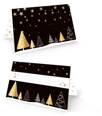 Produktbild von 25 Tischkarten Weihnachten schwarz gold weiß zum Beschriften 8,5 x 5,5 cm