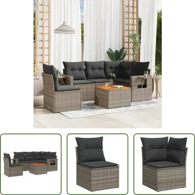 Produktbild von The Living Store 6-tlg. Garten-Sofagarnitur mit Kissen Grau Poly Rattan