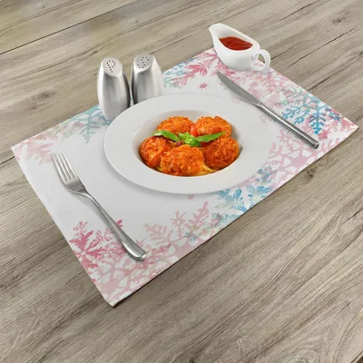 Zdjęcie produktu dla Podkładki zimowe ABAKUHAUS, abstrakcyjny wzór zimowych płatków śniegu w delikatnej kolorystyce, 30 x 45 cm, koralowy błękit jasnozielony