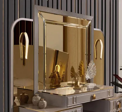 Immagine prodotto di Set di tavolini da toilette Tavolino da toilette Consolle per il trucco Consolle Beige