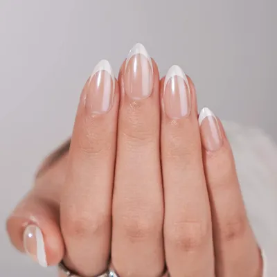 Image de French Tip, ongles à coller, forme amande, taille moyenne, ensemble de 30 pièces, gel souple, ongles artificiels