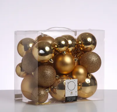 Christbaumkugel - Weihnachtsbaumkugel  - bruchfest - glänzend, matt und glitzernd - gold - 26er Set