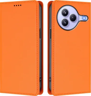 Produktbild von Handyhülle für Xiaomi Civi 5 Pro, Kunstleder Klapphülle Stoßfeste Magnetische Hülle mit Ständer Orange