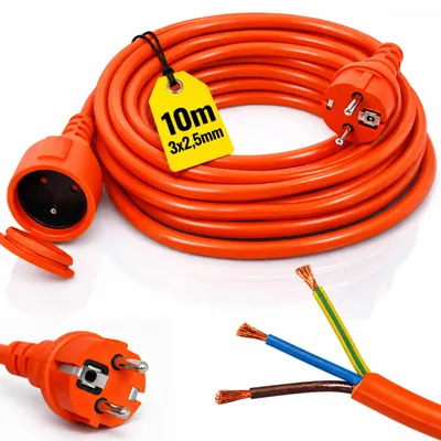 Produktbild von Garten-, Werkstatt-, Universal-Verlängerungskabel, 10 m, mit Erdung, Steckdose Typ E, Schutzart IP44, dickes Kabel 3 × 2,5 mm, VERTEX