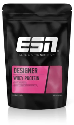 Produktbild von ESN Designer Whey, Pulver, Molkenproteinkonzentrat, Molkenprotein isoliert, Banane, 24 g, 117 kcal, 389 kcal