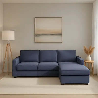 Immagine prodotto di Talamo Italia Divano Fisso con Penisola Ametrino 95x280 cm blu blu, Sfoderabile Italy