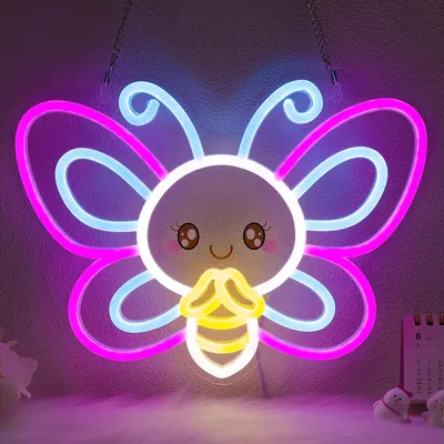 Schmetterling Neon Schild, USB LED, 41x30 cm, Wanddeko