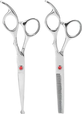 Image de Set de ciseaux professionnels d'effilage pour la coupe de cheveux, ciseaux de coiffeur familial, vis rouge