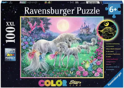 Produktbild von 100 Teile Ravensburger Kinder Puzzle XXL Star Line Einhörner im Mondschein 13670