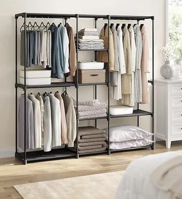 Productafbeelding van Vrijstaande Kledingkast – 182×43×182 cm – Met Kledingroedes & Planken – Hoge Opbergcapaciteit