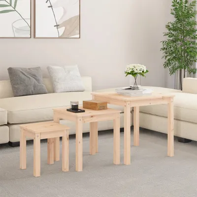 Produktbild von vidaXL Satztische 3 Stk. Massivholz Kiefer - Satztisch - Satztische - Satztisch Set - Satztisch Modern