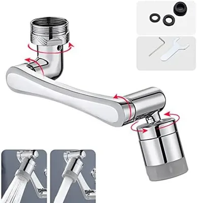 Produktbild von 1440 Grad Drehbarer Multifunktionaler Verlängerungshahn, Wasserhahn Aufsatz mit 2-Fach Einstellbarer Perlator für Küche Bad, 1080° Wasserhahn Verlängerung mit Perlatoren - Silber