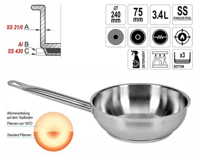 Produktbild von Yato Gastro 13483 Kasserolle, Edelstahl, 24 cm Durchmesser, Induktionsherd-geeignet