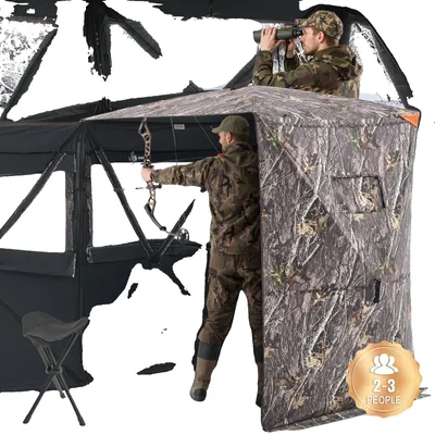 Produktbild von VEVOR Jagdblende, 270° Bodenblende, 2-3 Personen Pop-Up Rehbockblende für die Jagd mit Tragetasche, tragbares, robustes Jagdzelt, 3 horizontale Fenster für Truthahn- und Rehjagd, Fenster+Netz-148x148x200 cm