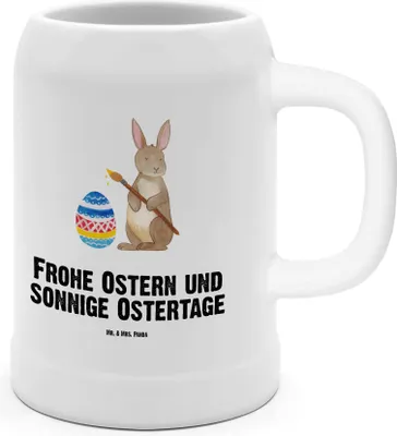Produktbild von Mr. & Mrs. Panda Krug Hase Eier Malen - Weiß - Geschenk, Frohe Ostern, Bier Seidel, Tonkrug, Steinkrug, Ostergrüße, Osterhase, Kaninchen, Osternest, Steingutkrug