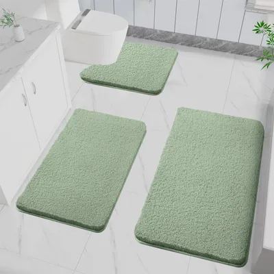 Obrázok produktu pre Sada kúpeľňových predložiek 3 ks, zelená, mikrovlákno, do kúpeľne