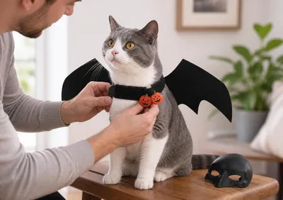Produktbild von Katzenkostüm 2-teilig mit Maske und Flügeln, Größe für kleine Katzen, Kostüm für Haustiere