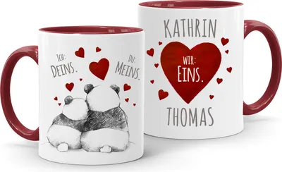 Produktbild von personalisierte Kaffeetasse Ich Deins, Du Meins, Wir Eins. Panda-Bär anpassbar mit Namen personalisierte Liebesgeschenke SpecialMe® inner-bordeaux Keramik-Tasse