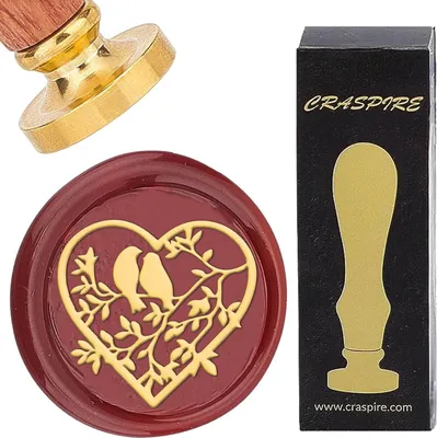 Produktbild von CRASPIRE Hartwachs-Siegelstempel 25mm Vintage Liebe Herz Vogel Siegelwachs Stempel - Hochzeit Valentinstag Weihnachten - Holzgriff