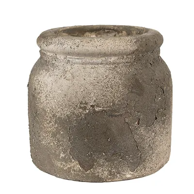 A single, weathered terracotta pot is shown against a white background.