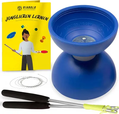 Produktbild von Diabolo Freizeitsport Diabolo Set mit PLAY Diabolo UV Comet (blau) - inkl. Alu-Handstäben, Ersatzschnur und Jonglageanleitung