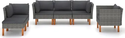 Produktbild von vidaXL 6-tlg. Garten-Lounge-Set Poly Rattan und Eukalyptusholz Grau