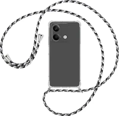 Produktbild von Handykette Backcover-Schutzhülle mit Band (Metall silberfarben) für Xiaomi Redmi Note 13 5G - schwarz/grau/weiß