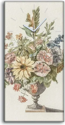 Produktbild von Wohnzimmer-Bild Leinwand Uhr Geräuschlos 30x60 Gemälde Blumen Pflanzen Kunst - weiße Hände