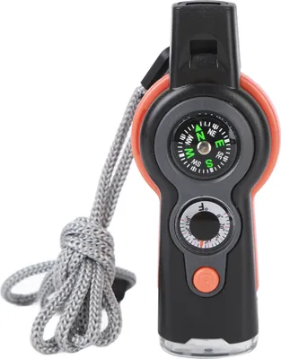Produktbild von 7 in 1 Notfallpfeife orange LED Thermometer Kompass für Wandern Bergsteigen