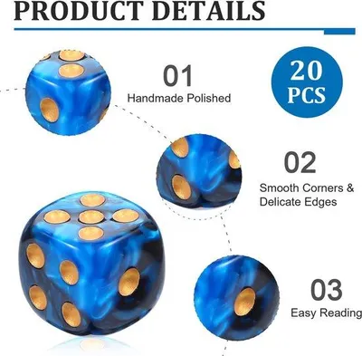 Produktbild von Doppelstein-Set aus 20 Teilen - Farbige Doppelsteine - D6 Doppelsteine - 16 mm - Acryl - Ideal für Gamer