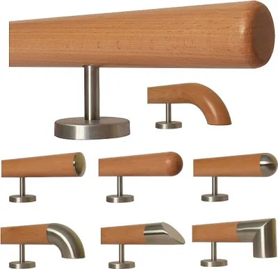 Produktbild von TIBU Buche Holz Handlauf Geländer 0,3m - 5m, Länge 310 cm, Ende Radius gefräst und 4 gerade Halter