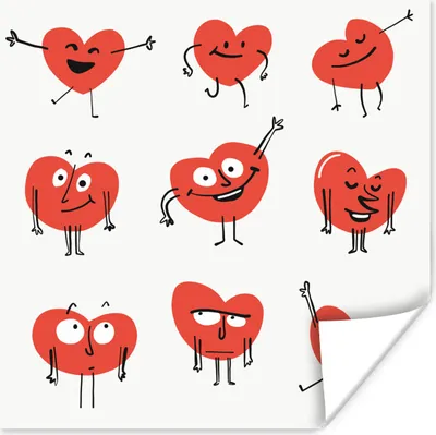 Produktbild von MuchoWow® Poster Eine Illustration von neun Herzen mit Emotionen 50x50 cm - Wohnzimmerdekoration