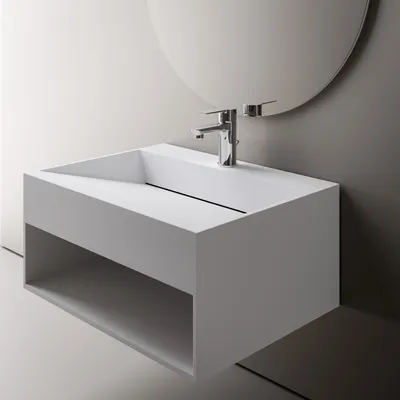 Produktbild von Wandwaschbecken TWG71 - Mineralguss - Weiß matt - mit Ablagefach, Waschbeckenbreite:60 cm