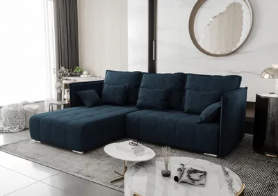 Image de AX LIVING Bleu canapé d'angle avec fonction sommeil Florinna 248 cm