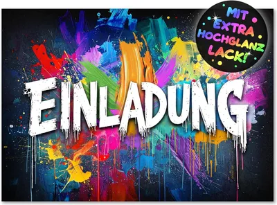 Produktbild von Einladungskarten im Graffiti-Stil für Kindergeburtstage – Set mit 12 Stück – für Jungen und Mädchen – für Kinder