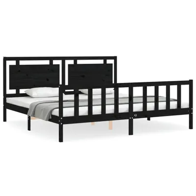 Produktbild von Massivholzbett mit Kopfteil Schwarz 200x200 cm