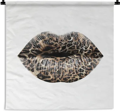 Produktbild von MuchoWow® Wandteppich Wandbehang Lippen - Tigerdruck - Weiß 150x150 cm Tapisserie Dekoration Wandtuch - Wohnaccessoires - Modernes