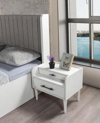 Image de Table de chevet en bois blanc Chambre à coucher moderne compacte Table d'appoint
