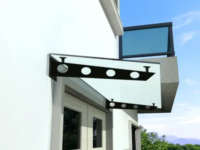 Produktbild von BuyLando (S) 200x90 cm Milchglas Glasvordach inkl. Edelstahlhalter in Schwarz