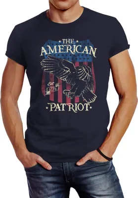 Produktbild von Herren T-Shirt Amerika Flagge Patriot Adler USA Slim Fit Vintage Neverless® navy XS