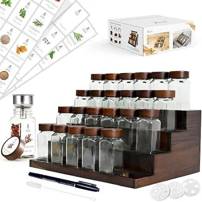 Zdjęcie produktu dla Organizer przypraw drewno akacjowe 21 słoików 120 ml zestaw kuchenny