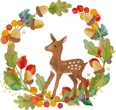 Produktbild von 20 Servietten Wreath & Bambi - Reh im Herbstkranz 33x33cm